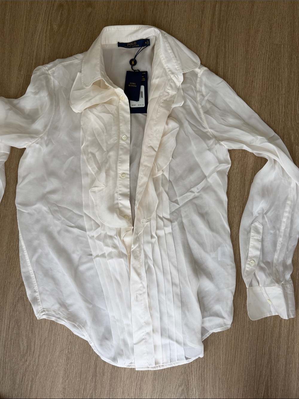 NWT Polo Ralph Lauren 100% Mulberry Silk Ruffle Blouse White Size 4